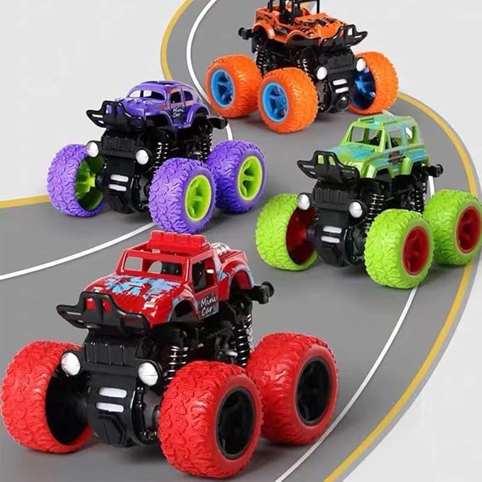 Monster -Truck -Toys, Friction Powered Monster Trucks for Boys, Push and Go Vehicles Toy for Kids, Inertia Vehicle, Stunt On-Road Vehicle, Great for Birthday Party Gift for Boys Girls (Red)