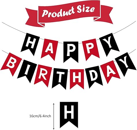 Happy Birthday Banner Black Red Happy Birthday Sign Birthday Party Banner Birthday Decorations