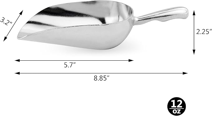 New Star Foodservice 34523 One-Piece Cast Aluminum Round Bottom Bar Ice Flour Utility Scoop, 12-Ounce, Silver (Hand Wash Only)