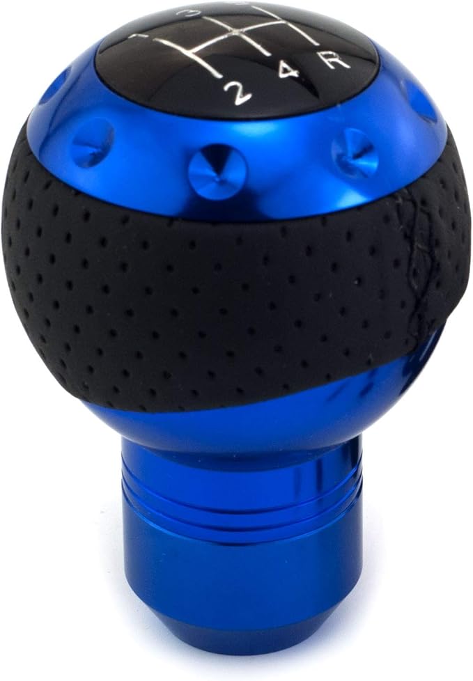 5 Speed Gear Shifter Knob, Leather Covered Aluminum Manual Car Stick Shift Handle Fit Most MT Transmissions, Blue