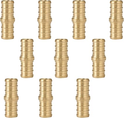 10-Pack PEX Fittings, 12"x12" Pex Straight Coupling, Brass Crimp Fitting for Pex Pipes, ASTM F1807