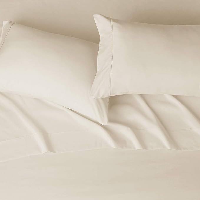 Basics Lightweight Super Soft, Breathable Easy Care Microfiber 4 Piece Bed Sheet Set with 14-Inch Deep Pockets, Queen, Beige, Solid