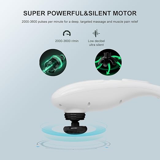 MEGAWISE Cordless Handheld Back Massager w/Rechargeable 3200mAh Battery, 5 Speed and 5 +2 Massage Nodes with Hard, Medium and 2 Soft Silicone Nodes; Massage While Moving Around (Pearl White)