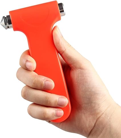 Tianmei Seat Belt Cutter and Emergency Rescue Car Window Glass Safety Hammer Breaker 2in1 Disaster Escape Tool (2in1-Dark Orange)