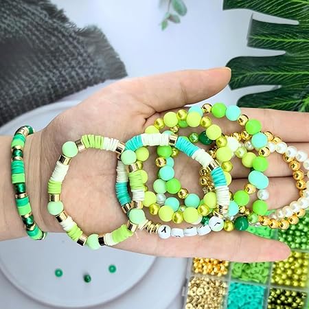 2220 Pcs Green Assorted Beads St. Patrick' s Day Beads Round Golden Beads White Letter Beads Polymer Clay Beads Loose Spacer Beads Small Plastic Beads Artificial Pearl Beads for Necklace Bracelet