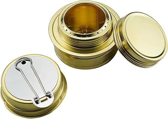 Portable Mini Alcohol Stove Burner Outdoor Brass Camping Cooking Stove Outdoor Camping Backpacking, 4.7x7.4cm 80ML