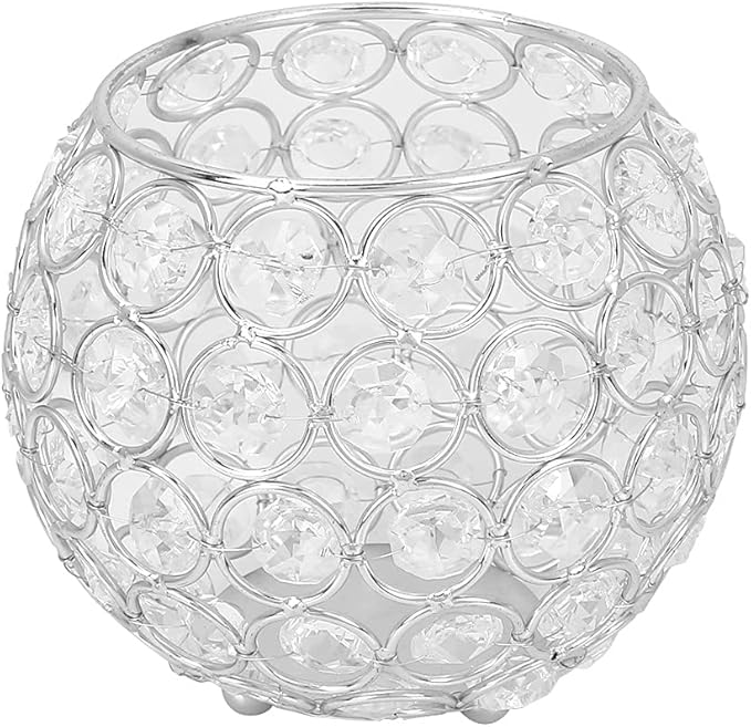 Round Crystal Candlestick - 12cm Wrought Iron Round Candlestick European Candlestick Wedding Christmas Decoration (Silver)
