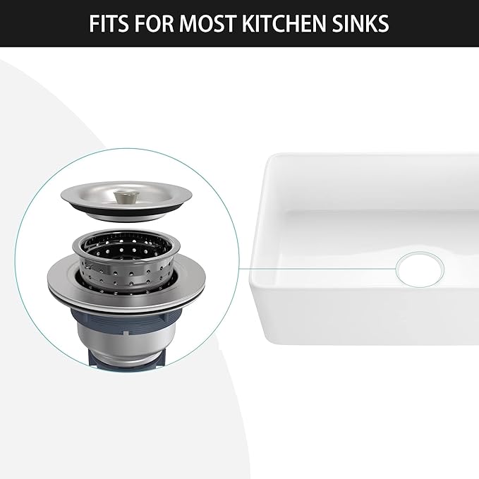 Sink Strainer Kitchen Sink Drain Assembly Kit 3-12 Inch with Kitchen Sink Drain Basket,304 Stainless Steel Sink Stopper Cover Lid,Stainless Steel Brushed