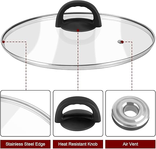 Tempered Glass Pan Lid, 8" Pot Lid with Heat Resistant Handle, Pan Cover for Frying Pan, Skillet, Cast Iron, Wok, Universal Cookware