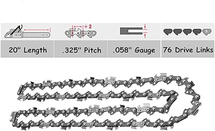 20-Inch Saw Chain .325" Pitch .058" Gauge 76 Drive Links For Husqvarna Stihl Poulan Craftsman Steele Origen Caton Chainsaws, Replaces Blue Max Models 53543 8901 8902 52209
