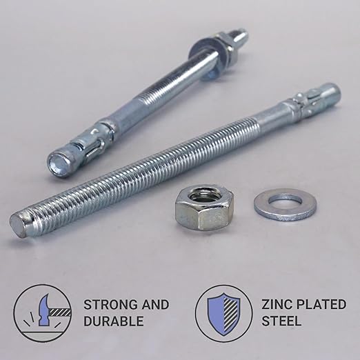 Pack of 2) Galvanised Wedge Anchors 3/8" x 6-3/4" (M10 x 170 mm) Dowel Metal Anchor Bolts Masonry Concrete Anchors