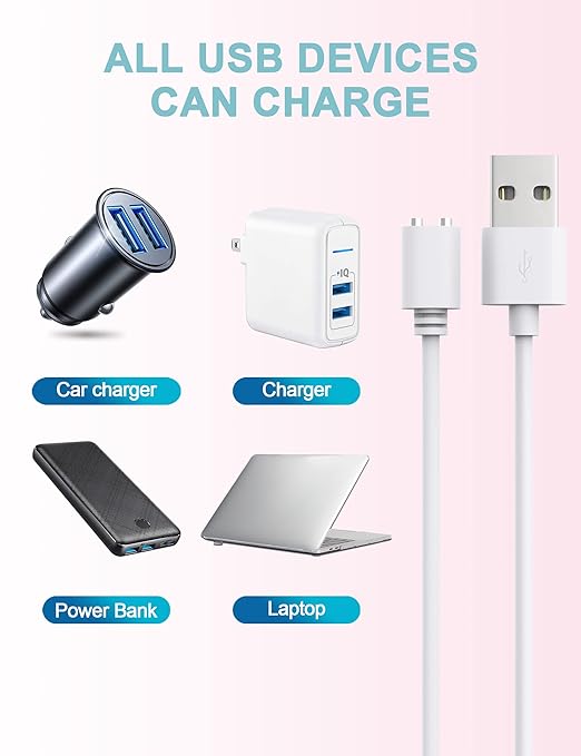 Bicmice 2.6Ft Magnetic USB DC Charger Cable Replacement Charging Cord - White(5mm/0.2in)