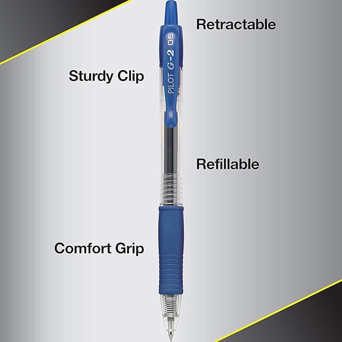 Pilot, G2 Premium Gel Roller Pens, Extra Fine Point 0.5 mm, Pack of 5, Blue