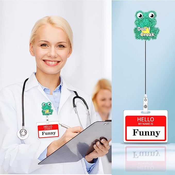 Cute Don't Croak Badge Reel Retractable Animal Nursing Badge Holder Clip Nurse Funny CNA RN Badge Reels for Nurses Medical Glitter Green Acrylic Badge Clips Doctor Hospital Accessories