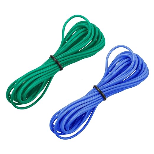 MECCANIXITY 24 Gauge Wire Silicone Wire 24AWG Electrical Wire Stranded Wire Tinned Copper Wire High Temp Hookup Wire Blue and Green 3.0m10ft for Car Model Electric Appliances 2pcs
