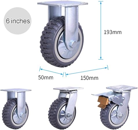 Heavy-Duty Casters, Double Ball Bearing Casters, Industrial Universal Wheels with Brakes, Trolley Directional Wheels for Outdoor, Nylon Wear-Resistant Wheels, Bearing 220-350kg