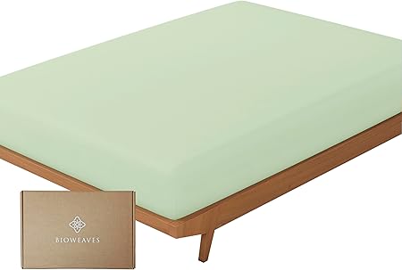 Bioweaves 100 Organic Cotton 1 Full Size Fitted Sheet Only 300 Thread Count Sateen Weave GOTS Certified with Deep Pocket - Pastel Green