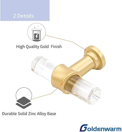 goldenwarm 5 Pack Gold Kitchen Cabinet Hardware Acrylic Drawer Pulls - LS9165GD90 Modern Cabinet Handles Lucite Drawer Pulls Dresser Handle Bar Pull Drawer Handles