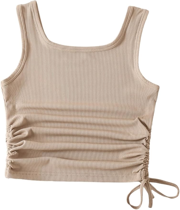 OYOANGLE Women's Ruched Drawstring Side Tank Top Square Neck Sleeveless Summer Crop Tops