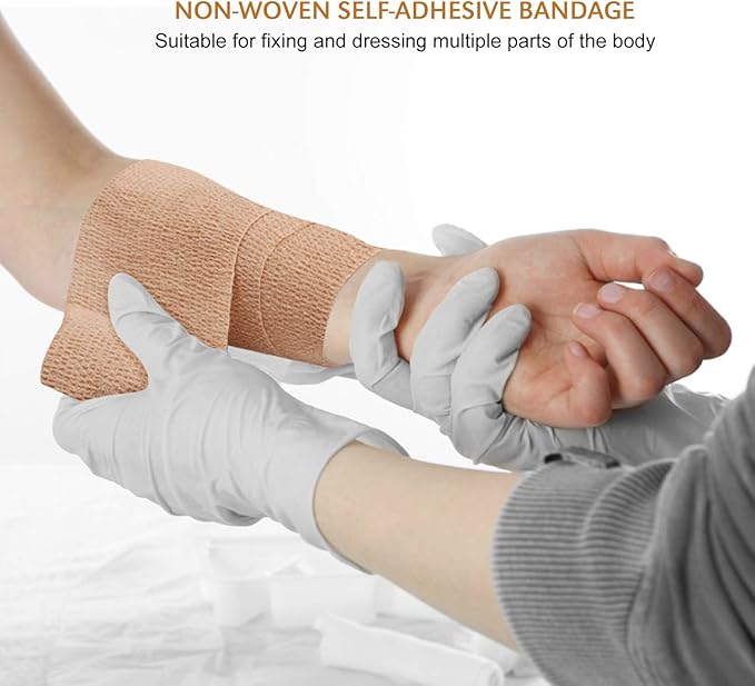 12PCS Self Adherent Bandage, 3" x5yd 7.5cmx4.5m Elastic Cohesive Gauze Wrap, Medical Sport Wrap Athletic Tape for Stretch Sports Ankle Wrist Sprains Swelling - Brown