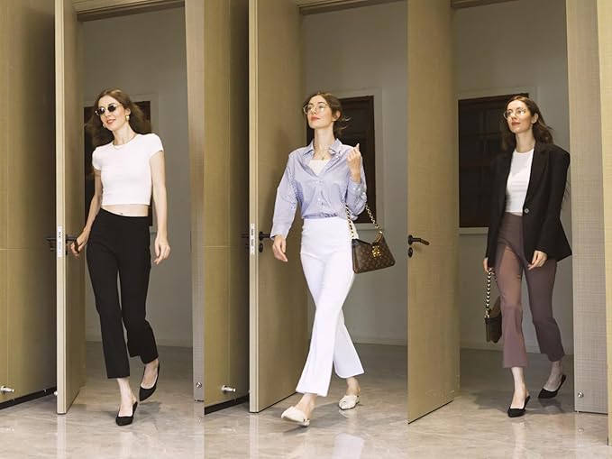 AFITNE Women's Yoga Dress Pants with Pockets High Waisted Pull On Straight Leg Cropped Pants Stretchy Work Ankle Pants
