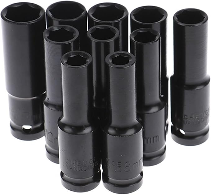 125PC 12 Impact Socket Set Head 8-24mm Deep Long Socket Pneumatic Wrench Mechanical Workshop Tools Garage for Car Drive Repair Socket Socket(M1 12PCS)