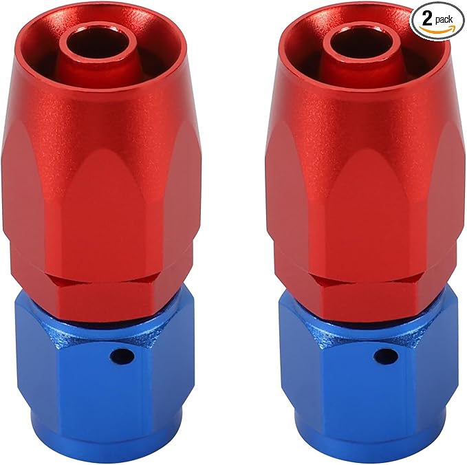 TOMALL 6AN Hose End Fitting Straight Swivel Aluminum 2PCS for Braided Fuel Oil Gas Line Hose End (RedBlue)
