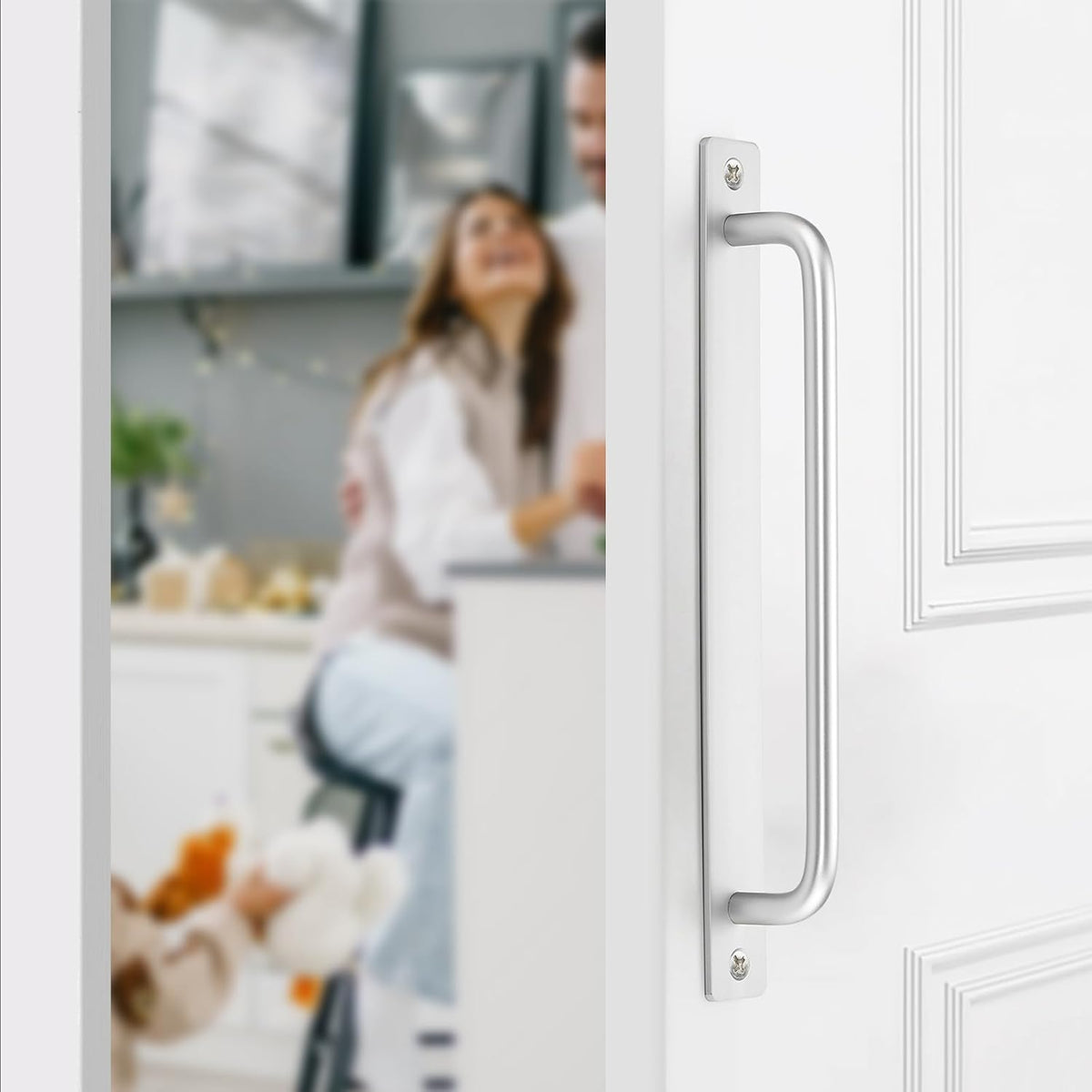 Barn Door Handles 2 Pack Silver Door Handles Sliding Door Handle 8.8" Hole Center Screen Door Handles Cabinet Handles Door Pull Handle Zinc Alloy for Sliding Closet Door Handle