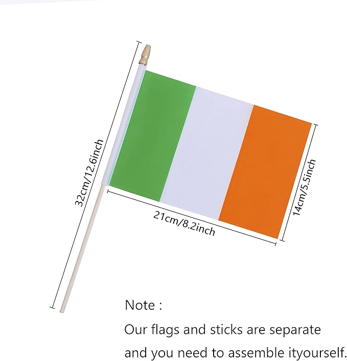 TSMD Ireland Stick Flag Irish Small Mini Hand Held Flags,5x8 Inch,12 Pack