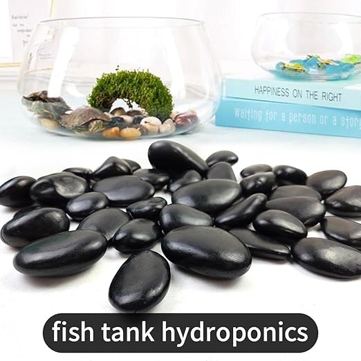Natural Polished Black River Rocks - 2-3 inch 20LB High Polished Decorative Pebbles, Polished Stones for Landscaping, Natural River Rocks for Outdoor Decor, Polished Pebbles for Plants.