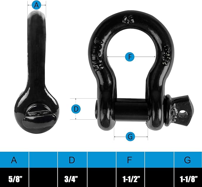 58" D Ring Shackles, Heavy Duty D-Ring Shackle with Screw Pin Clevis, for Most Vehicles with D-Ring Mounts Such as Jeeps, ATV's, Trucks, Trailers (4 Pack)