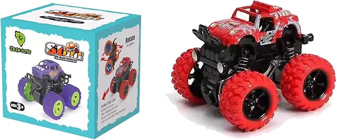 Monster -Truck -Toys, Friction Powered Monster Trucks for Boys, Push and Go Vehicles Toy for Kids, Inertia Vehicle, Stunt On-Road Vehicle, Great for Birthday Party Gift for Boys Girls (Red)