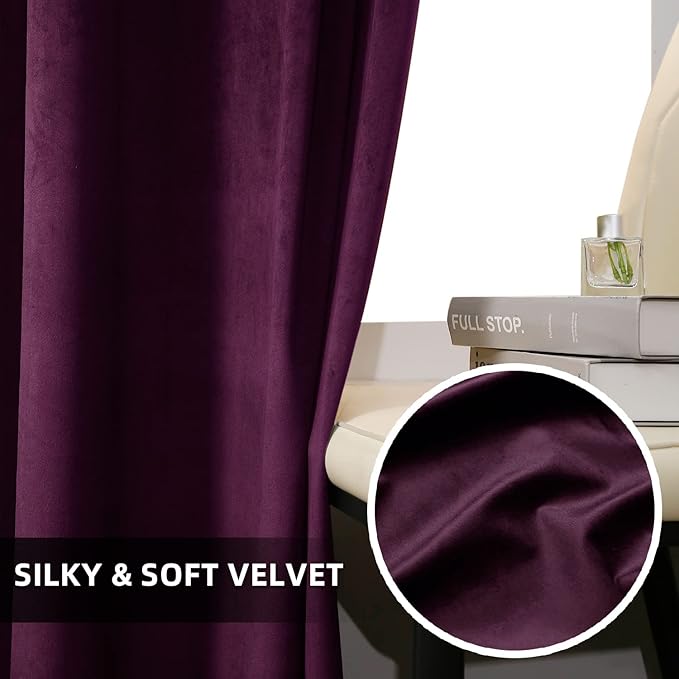 Dark Purple Velvet Curtains 84 inches Long Grommet Blackout Curtains for Bedroom Light Blocking Thermal Insulation Drapes Set of 2 Panels 38Aux 84Au