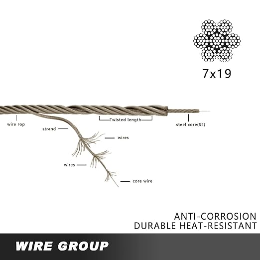 500FT 304 Stainless Steel Cable, Stainless Steel Decking Railing 316 inch with 7 x 19 Strand Construction, 3700lbs Breaking Strength Marine Grade for Rail, Deck, Clothesline and DIY Balustrade