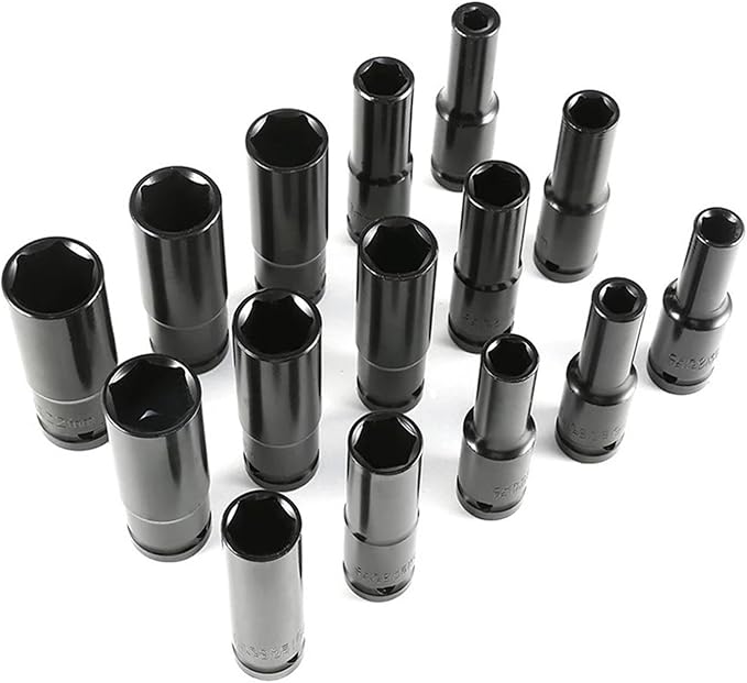 125PC 12 Impact Socket Set Head 8-24mm Deep Long Socket Pneumatic Wrench Mechanical Workshop Tools Garage for Car Drive Repair Socket Socket(M1 12PCS)