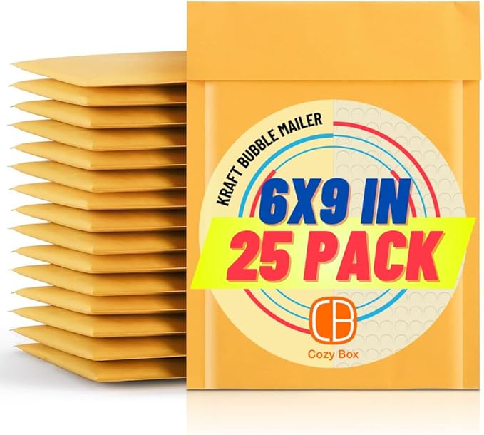 Cozybox Kraft Bubble Mailers (25 Pack) 0 6"x9" Padded Shipping Envelopes Self Sealing Cushioned Packaging Bags With Bubble Cushion (25, 0 (6x9in))