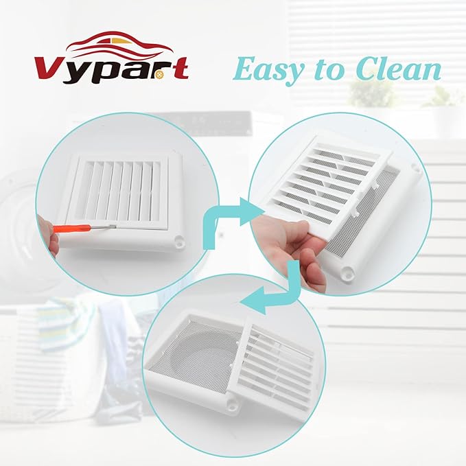 4" Louvered Dryer Vent Cover by Vypart - Exterior Wall Air Vent Cap Replacement with Fabric Fine Screen, Soffit Vent Cover OutdoorOutside with 4 Screws,Easy Install