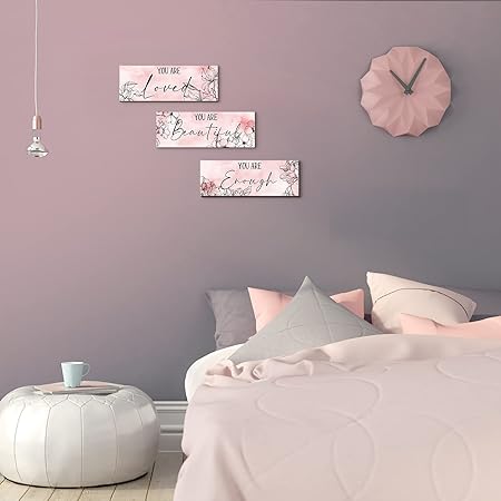 Yookeer 3 Pcs Floral Wooden Hanging Wall Art Inspirational Quotes You Are Beautiful Room Picture Decor Thank you Birthday Women Gift Teacher Assistant(4 x 11 Inch,Pink)