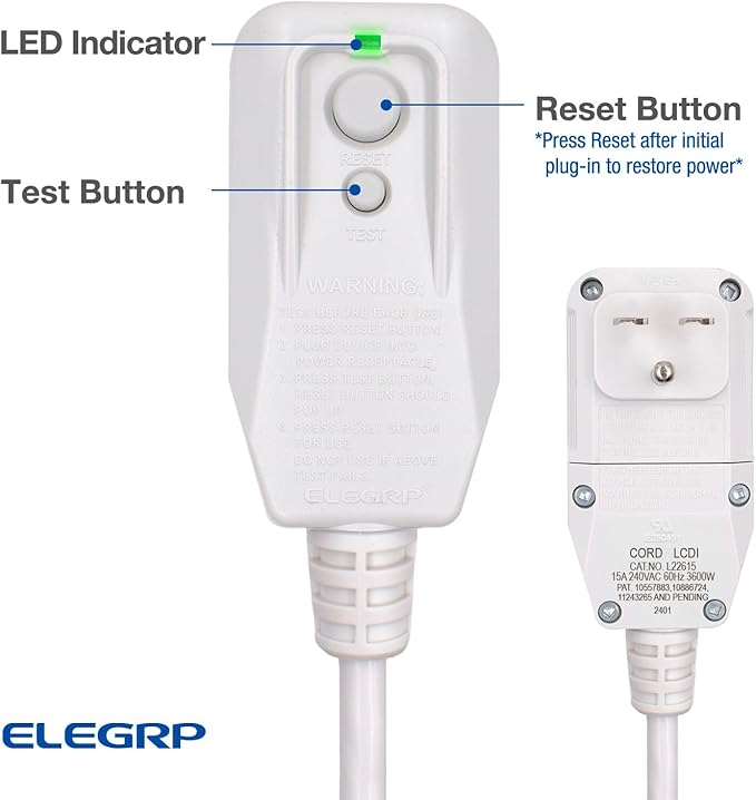 ELEGRP L22615 240V 15A 3600W 14AWG LCDI Power Cord Plug 60Hz NEMA 6-15P for A/C Air Conditioner, E250451 UL Certified, 7.5FT Leakage Current Detection Interrupter Replacement 0661515LY L15615 (1 Pack)