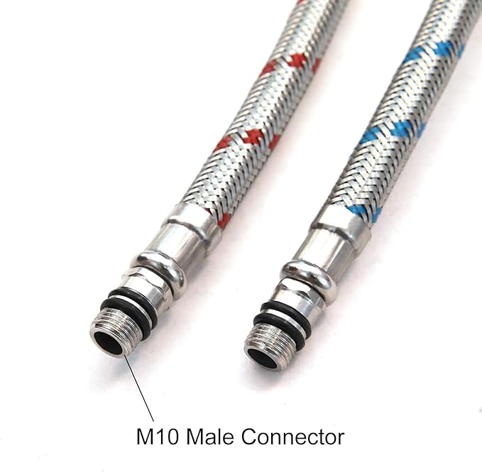 32-Inch Long Bathroom Kitchen Faucet Connector Braided Stainless Steel Faucet Supply Lines 1/2-Inch Female Compression Thread x M10 Male Connector, x 2 Pcs (1 Pair)