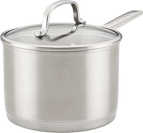 KitchenAid 3-Ply Base Brushed Stainless Steel Sauce PanSaucepan with Lid, 3 Quart