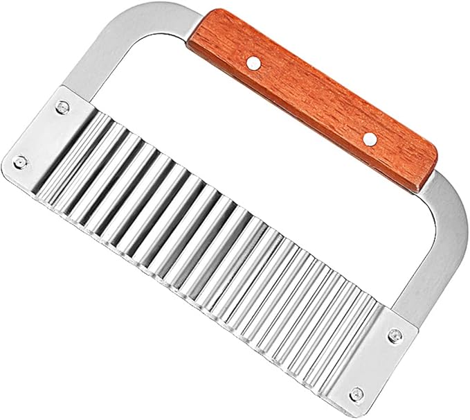 Crinkle Cutter Stainless Steel Potato Slicer Heavy Duty Wavy Crinkle Cutting Chopping Tools with Wooden Handle for Carrot Veggies