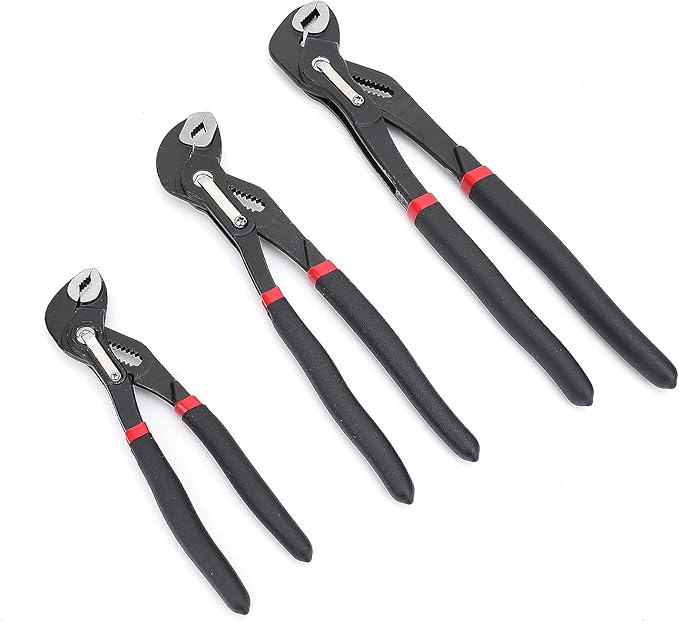Basics 3-Piece Quick Release Groove Joint Pliers Set, Drop Forged Chrome Vanadium Steel, Includes 7-inch,10-inch, and 12-inch, Black