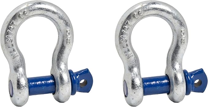 2 Pack Galvanized Blue, Rigging 58" Bow Shackles D Ring Rugged 13 Ton 28,600 Lbs Breaking Strength, WLL 3.25 Ton 7000 lbs w 34'' Pin Clevis Screw Heavy Duty for Auto SUV Anchor ATV UTV Recovery