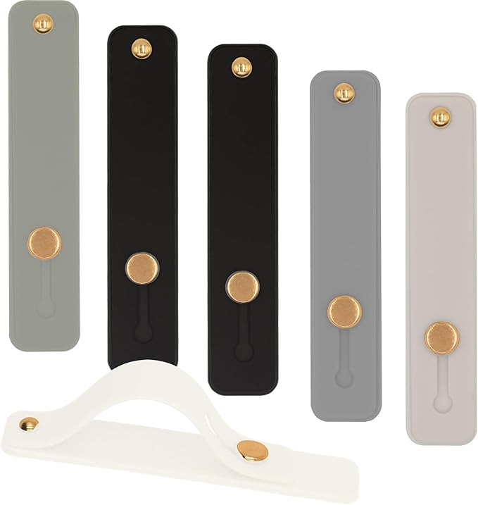 Phone Strap Holder for Hand Grip, Adhesive Cellphone Case Sticky Gripper for Back of Phone with Finger Loop for Kindle, iPhone, iPad - 4 x Grey, Black, White