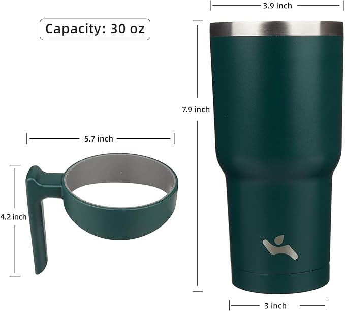 30 oz Tumbler with Handle and 2 Straw 2 Lid, Insulated Water Bottle Stainless Steel Vacuum Cup Reusable Travel Mug,Army Green