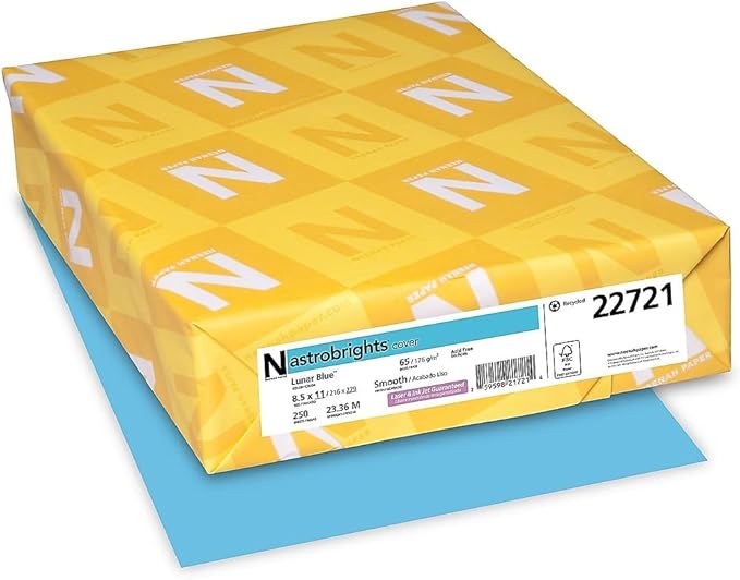 Neenah Paper 22721 Color Cardstock, 65lb, 8 12 x 11, Lunar Blue, 250 Sheets
