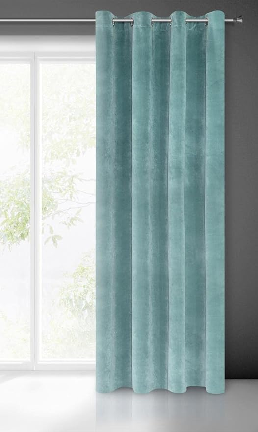 Villa Soft Plain Opaque Velvet Curtain with Eyelets - 1 Unit, Fluffy Panel Drape Classic Glamour Elegant Living Room, Bedroom, 290 g/m2, W55 x L98, Sea Green