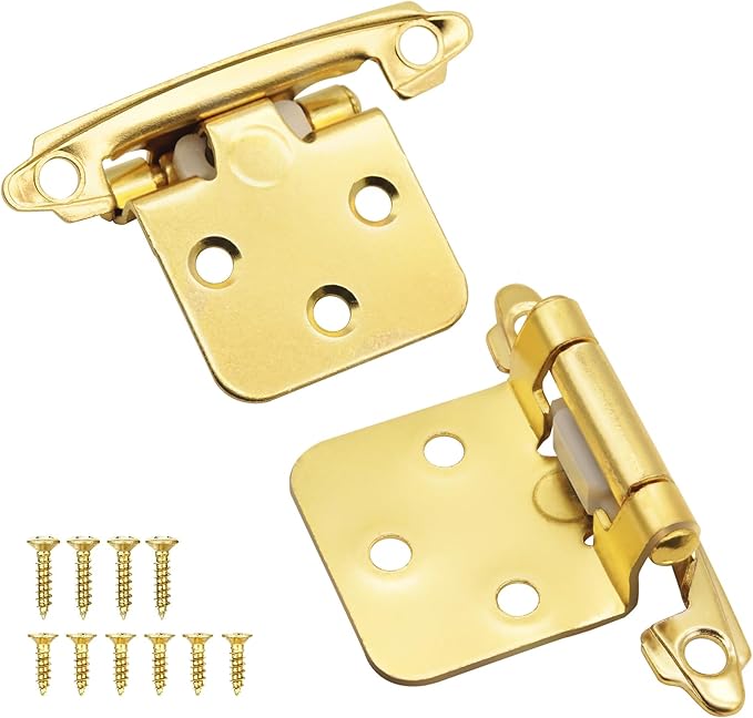 12" Overlay Kitchen Cabinet Door Hinges, 6 Pack (3 Pairs) Brass Gold Self Closing Cabinet Hinge Hardware for Kitchen Cabinet Doors