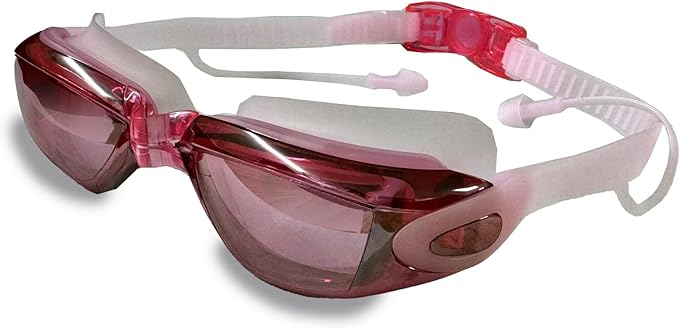 Swim Goggles,No Leaking Anti Fog UV Full Protection with Earplugs,Wide View Anti Fog&UV Swimming Goggles ?Swim Pool Goggles for Adult Men Women Youth?Red